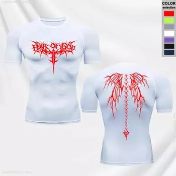 Мужская облегающая дышащая эластичная футболка с принтом, летняя быстросохнущая компрессионная футболка для бега, спортивная с короткими рукавами, S-3XL S