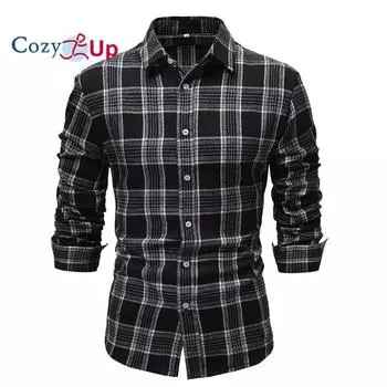 Мужская облегающая фланелевая рубашка в клетку с длинными рукавами Cozy Up S чёрный