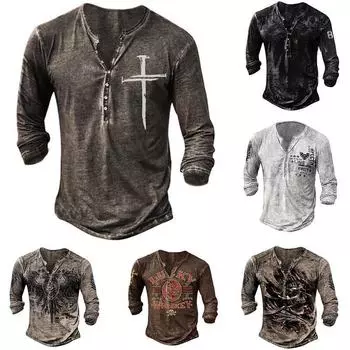 Мужская облегающая футболка без воротника с длинным рукавом из хлопка с принтом CT11, 4XL