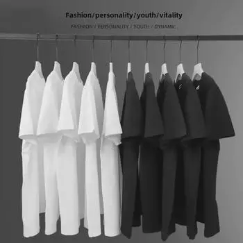 Мужская облегающая хлопковая футболка: Корейский стиль, короткие рукава, круглый вырез, идеально подходит для весны/лета, доступно в черном, белом и сером цветах.