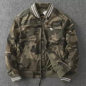 Мужская облегающая однотонная камуфляжная бейсбольная куртка — стильная и простая спортивная одежда для весны, осени и зимы. 3XL камуфляжный/зелёный