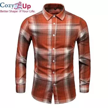 Мужская облегающая рубашка в клетку с длинными рукавами и узором елочка Cosy Up M красный