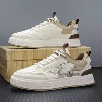 Мужская обувь 2024 года, летние новые кроссовки, мужская модная универсальная повседневная обувь, удобная износостойкая красивая кожаная обувь EU39 бежевый