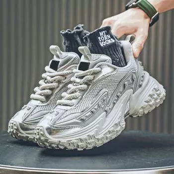 Мужская обувь 2024 года, летняя, дышащая, универсальная, повседневная, сетчатая, спортивная, толстая подошва, бег, повышенный комфорт 39 белый