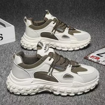 Мужская обувь 2024 года, летняя новая дышащая спортивная обувь, мужская корейская версия, универсальная нескользящая повседневная обувь для папы на толстой подошве, мужская 39 хаки