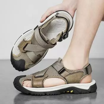 Мужская обувь 2024 года, летняя новая кожаная пляжная обувь для вождения на открытом воздухе, альпинизма, повседневные сандалии, мужская модная дорожная обувь 38