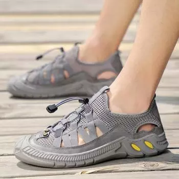 Мужская обувь 2024 года, летняя новая повседневная спортивная обувь, дышащая, для бега, большого размера, с полой сеткой, для походов на открытом воздухе 38 чёрный