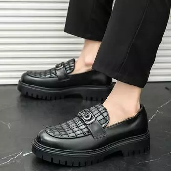 Мужская обувь 2024 года, модная повседневная обувь из кожи со шнуровкой, весна-осень, круглый носок, сплошная платформа, средний каблук, водонепроницаемые лоферы 38 серый