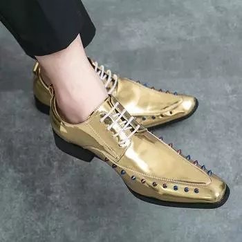 Мужская обувь 2024 года, модные золотые туфли «Челси» для мужчин, классические мужские туфли класса люкс для свадьбы, блестящие универсальные мужские туфли-оксфорды 36 золотистый