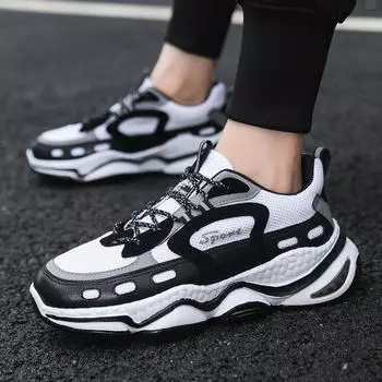 Мужская обувь 2024 года, новая дышащая повседневная спортивная обувь, модная трендовая обувь для пап, легкая мягкая подошва, мужские кроссовки для бега на открытом воздухе 39 белый