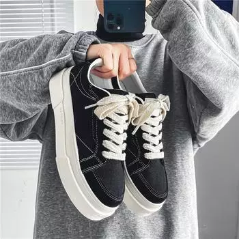 Мужская обувь 2024 года, новая летняя нишевая повседневная парусиновая обувь, корейская версия, ретро, универсальные низкие туфли для скейтбординга, модная обувь для колледжа 39 чёрный