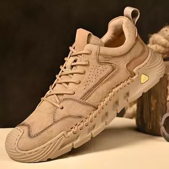 Мужская обувь 2024 года, новая мужская повседневная спортивная обувь для активного отдыха, мужская кожаная обувь с мягкой подошвой для походов, большой размер 38 хаки