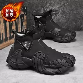Мужская обувь 2024 года, новая осенняя обувь с высоким берцем, нескользящая, водонепроницаемая, для работы на стройплощадке, мужская спортивная обувь из хлопка Martin с бархатом 39