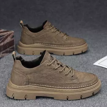 Мужская обувь 2024 года, новая осенняя обувь, ботинки Martin, мужские повседневные кожаные туфли с низким верхом, модная рабочая обувь на мягкой подошве 39 коричневый