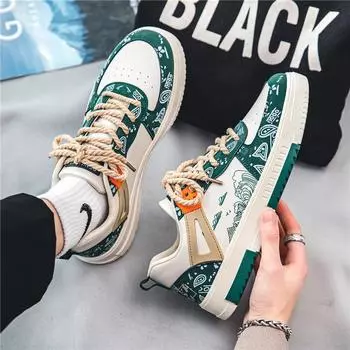 Мужская обувь 2024 года, новая весенняя обувь для мальчиков, универсальная повседневная обувь с цветком кешью, летняя обувь высокого класса, модная спортивная обувь 39 зелёный