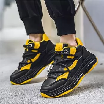 Мужская обувь 2024 года, новые дышащие и универсальные повседневные беговые спортивные туфли на толстой подошве, модные и высокие кроссовки 39 чёрный