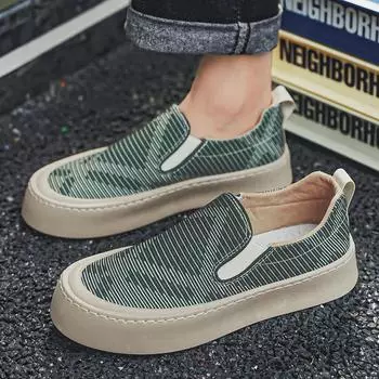 Мужская обувь 2024 года, новые дышащие модные парусиновые трендовые универсальные туфли на толстой подошве, повседневные модные туфли на одну ногу 39