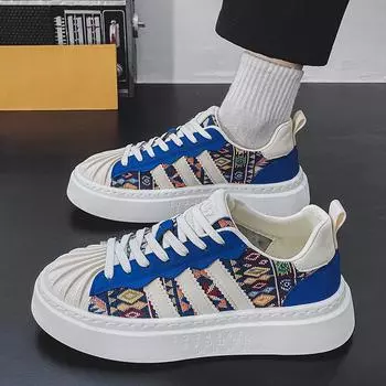 Мужская обувь 2024 года, новые летние дышащие модные повседневные туфли для скейтбординга, корейская версия интернет-знаменитости, обувь с эффектом прилива и усиления головки ракушки 39 оранжевый