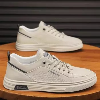Мужская обувь 2024 года, новые летние дышащие модные брендовые универсальные туфли на плоской подошве, мужская повседневная кожаная обувь, спортивная модная обувь Xiaobai 39 белый