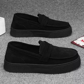 Мужская обувь 2024 года, новые летние кожаные дышащие шапочки, мужские мягкие туфли-бини, увеличивающие высоту подошвы, на одной педали, нескользящие мокасины 39 коричневый