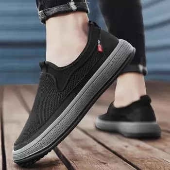 Мужская обувь 2024 года, новые летние туфли из дышащей ткани, мужские повседневные туфли с одной педалью, сетчатые туфли с плоским дном для ленивых ног 39