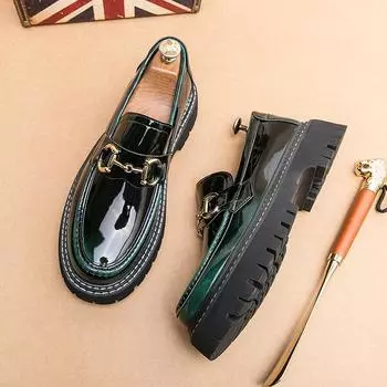 Мужская обувь 2024 года, новые модные молодежные туфли на платформе, повседневные туфли, мужские британские туфли из кожи, мужские зеленые 38