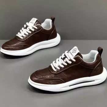 Мужская обувь 2024 года, новые осенне-зимние кожаные однотонные кроссовки для сноуборда, универсальные кроссовки для спорта и отдыха, мягкая подошва, усиленные кроссовки Forrest Gump dad 39 коричневый