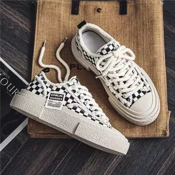 Мужская обувь 2024 года, новые парусиновые туфли, летние, дышащие, черно-белые, клетчатые, тканевые туфли на платформе, спортивные, повседневные, для серфинга 39