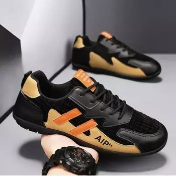 Мужская обувь 2024 года, новые повседневные кроссовки на плоской подошве, модные кроссовки для вождения на осень-зиму, полосатые кроссовки для бега для мужчин, мужская обувь для тренировок 39 чёрный