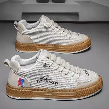 Мужская обувь 2024 года, новые туфли на толстой подошве средней высоты из ткани, модная корейская версия спортивной обуви для сноуборда, повседневные белые туфли от знаменитостей из Интернета 39 белый