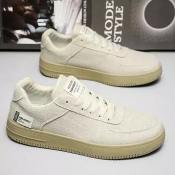 Мужская обувь 2024 года, новый летний тренд, дышащая, универсальная, повседневная обувь на платформе, мужская спортивная обувь из льняного холста 39