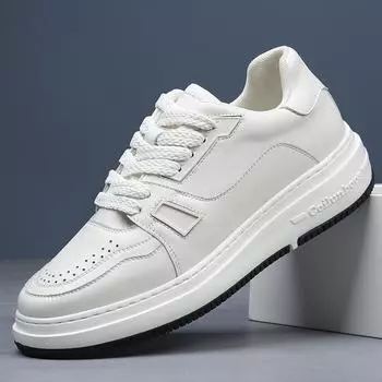 Мужская обувь 2024 года, новый летний тренд, универсальные низкие спортивные и развлекательные туфли для серфинга, молодежные кожаные белые туфли, увеличивающие рост 38 белый