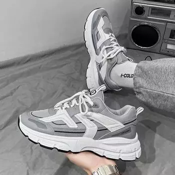 Мужская обувь 2024 года, новый летний тренд, дышащая модная повседневная спортивная обувь, мужская сетчатая обувь для бега, увеличивающая рост, для папы 39 серый