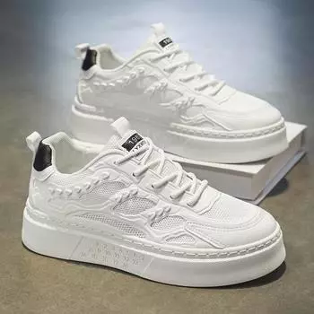 Мужская обувь 2024 года, осень, новые дышащие парусиновые туфли, мужская модная универсальная обувь на платформе, белые туфли для спорта и отдыха на доске 39