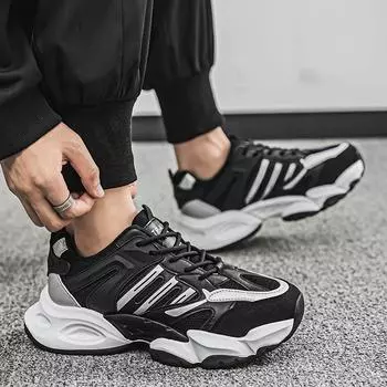 Мужская обувь 2024 года, осень-зима, новая студенческая спортивная повседневная обувь, тренд, популярная мужская обувь для папы с увеличенным каблуком 39 чёрный