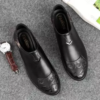 Мужская обувь 2024 года, осень-зима, новые простые туфли «Челси» с одной педалью, модные туфли с низким верхом, облегающие ногу, деловые, джентльменские, повседневные, кожаные туфли 37 чёрный
