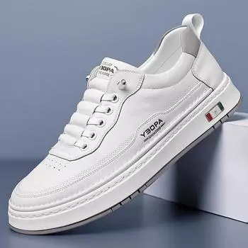 Мужская обувь 2024 года осень-зима повседневная обувь для скейтбординга мужская мода корейская версия белой обуви молодежная повседневная кожаная обувь тренд 38 белый