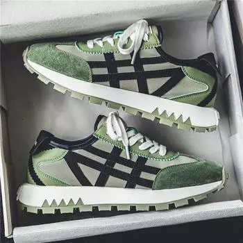 Мужская обувь 2024, летняя новая тенденция, универсальная повседневная мужская толстая подошва в гонконгском стиле, дышащая легкая противоскользящая спортивная обувь 39 зелёный