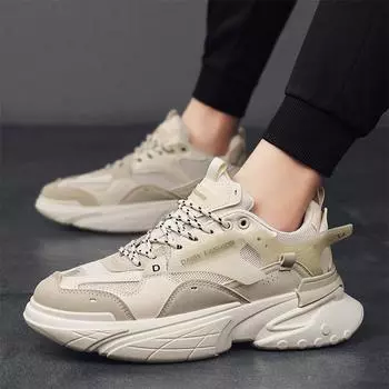 Мужская обувь 2024 Весна/Лето Новые сетчатые дышащие универсальные повседневные спортивные трендовые кроссовки с толстой подошвой 39 чёрный