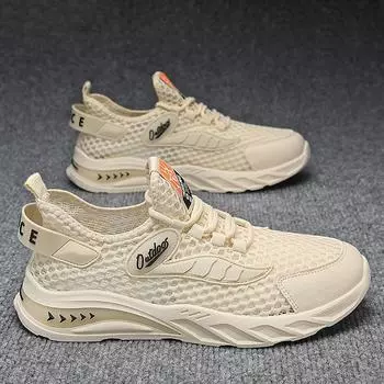 Мужская обувь 2024, весенняя новая трендовая мужская универсальная спортивная обувь для отдыха на платформе с полой дышащей сеткой Daddy Tide Shoes 39 бежевый