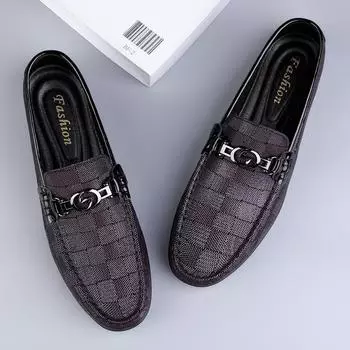 Мужская обувь 2025 года, летние новые ленивые педали Doudou, модные туфли, мужские туфли в стиле джентльмена, удобные деловые кожаные туфли для банкета 38 чёрный