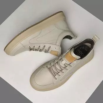 Мужская обувь 2025 года, летние новые мужские модные повседневные кожаные туфли на шнуровке, на платформе, с мягкой поверхностью, удобные однотонные туфли для доски 38 бежевый
