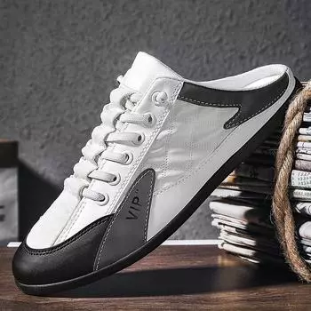 Мужская обувь 2025 года, летние новые полутапочки, мужские универсальные дышащие туфли Doudou, корейская версия, модные ленивые туфли с одной педалью 39