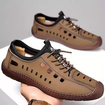 Мужская обувь 2025 года, летние новые сандалии, мужские, легкие и дышащие, для отдыха на природе, с полой сумкой и отверстием для головы 38 коричневый