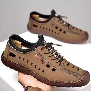 Мужская обувь 2025 года, летние новые сандалии, мужские, легкие и дышащие, для отдыха на природе, с полой сумкой и отверстием для головы 38 чёрный