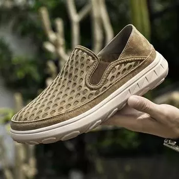 Мужская обувь 2025 года, летняя новая дышащая дезодорирующая повседневная обувь с одной педалью, легкие туфли на платформе с высоким отверстием 38 песочный