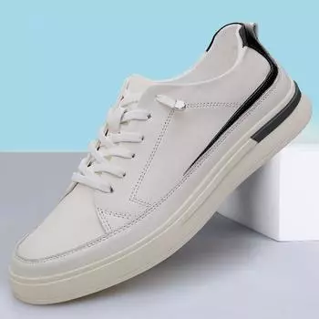 Мужская обувь 2025 года, летняя новая мужская платформа, увеличивающая рост, маленькая белая повседневная обувь, модный тренд, кожаные туфли без шнуровки 37 чёрный