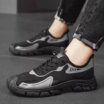 Мужская обувь 2025 года, летняя новая уличная сетчатая дышащая повседневная обувь с одной педалью, легкая износостойкая рабочая страховая обувь инструментальная обувь 39