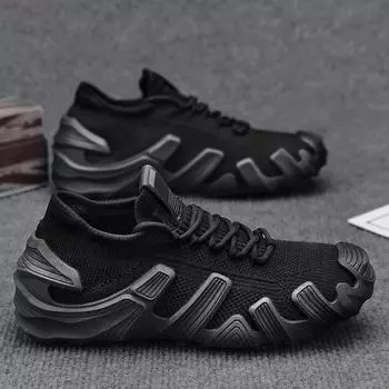Мужская обувь 2025 года, лето, новые низкие нескользящие износостойкие модные спортивные туфли, дышащие, дезодорирующие, меха, ветер, повседневная обувь для мужчин 39 чёрный