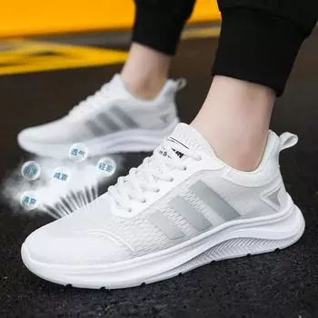 Мужская обувь 2025 года, лето, новые повседневные туфли из дышащей сетки, универсальная мужская спортивная обувь, модная женская обувь, обувь для пар 36 белый